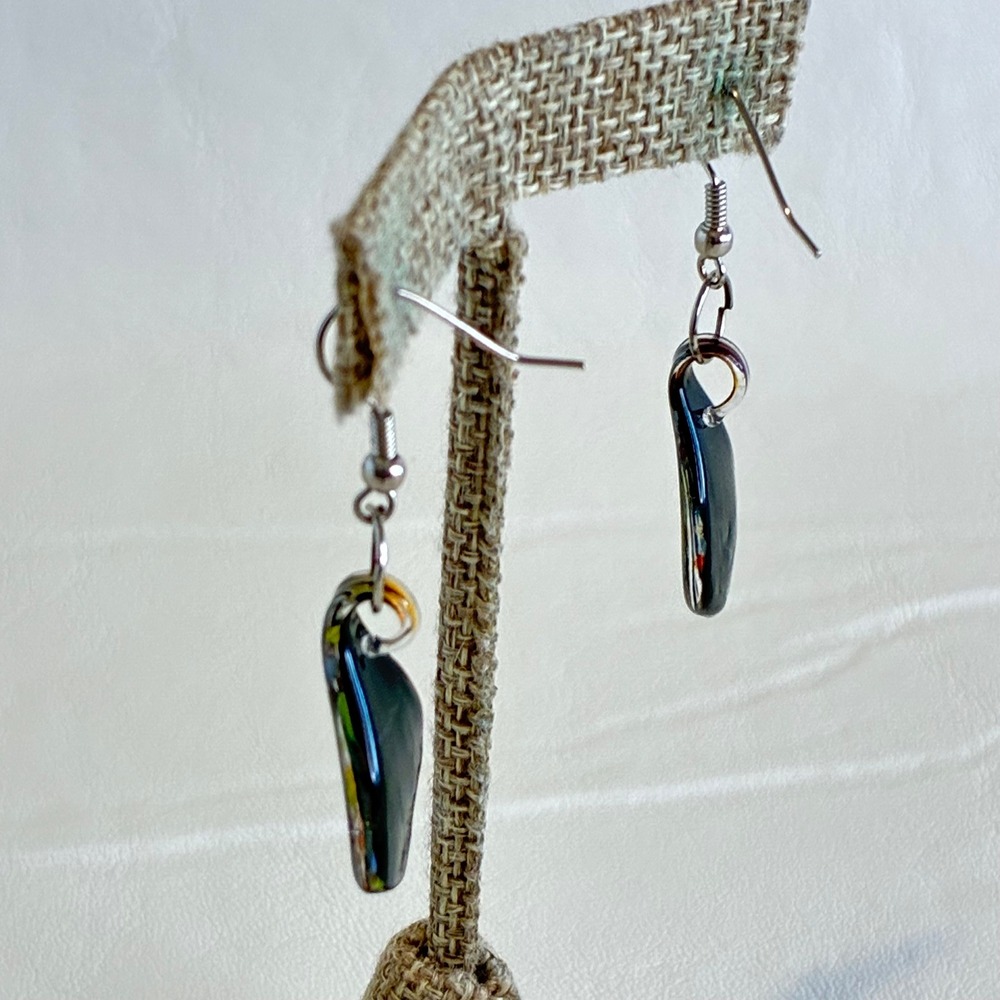Lampwork Glass Earrings Celestial Dangle Teardrop Swirl Multicolor Silver Tone - Picture 12 of 12